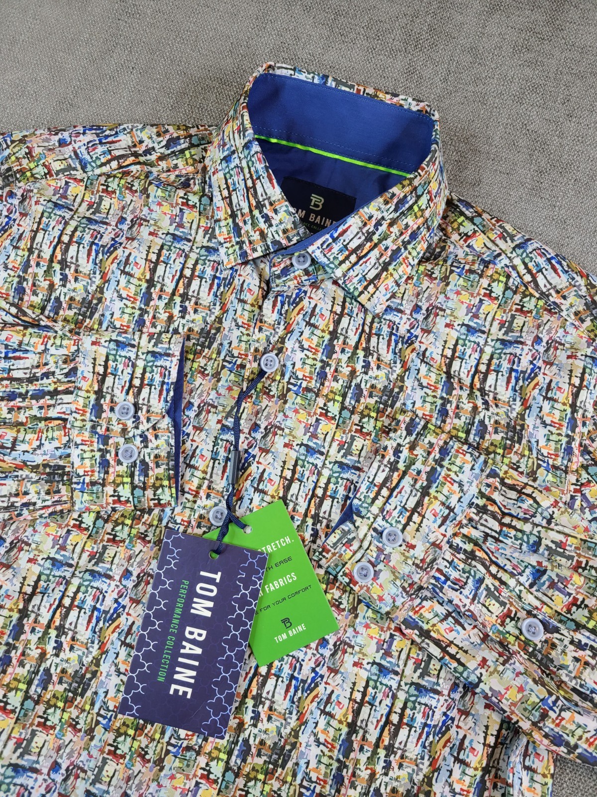 *NWT* Tom Baine Shirt Men S Colorful Performance Slim Fit Stretch Long Button Up