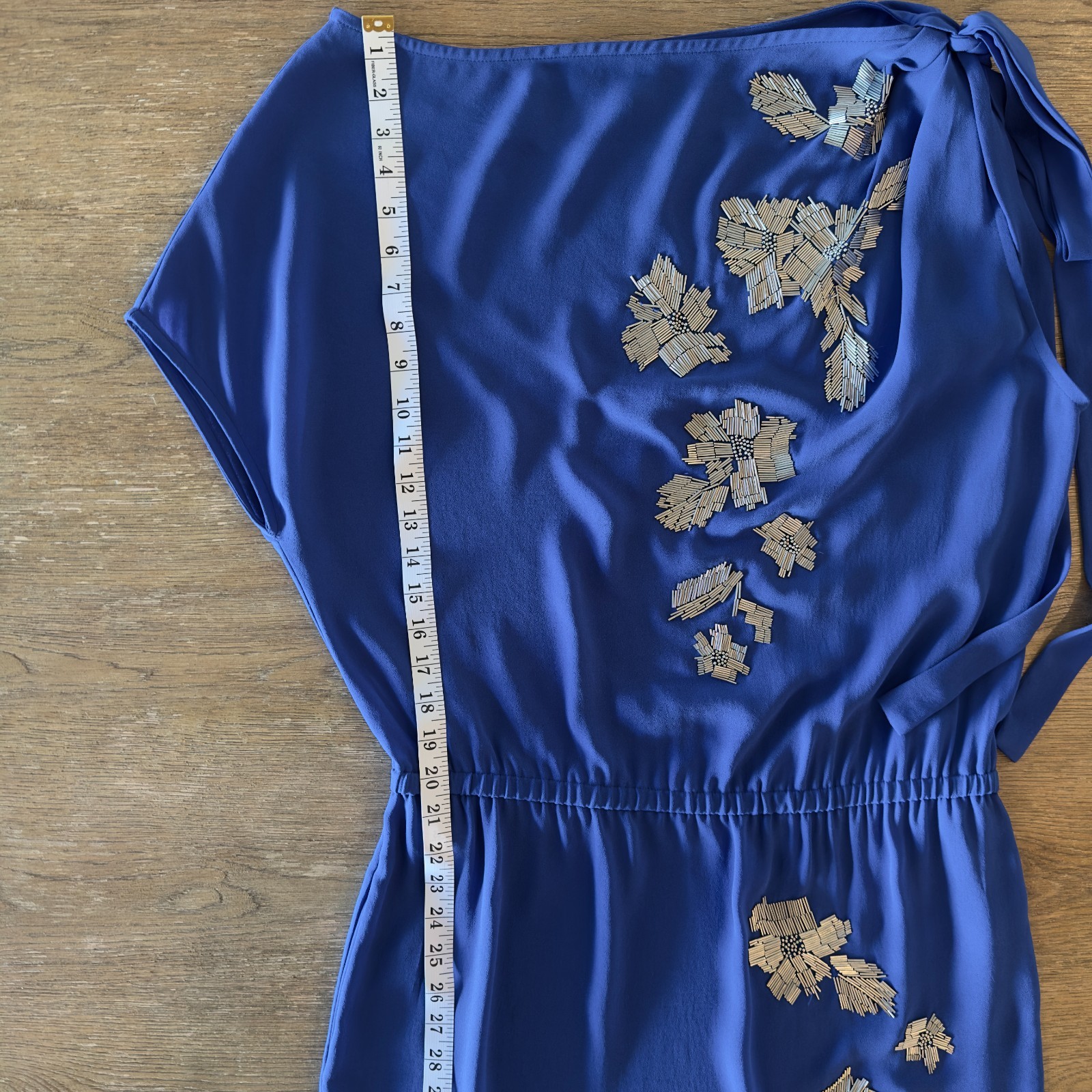 Robert Rodriguez Royal Blue Sheath Dress-Silver Beaded Floral Design-Size 4 $175