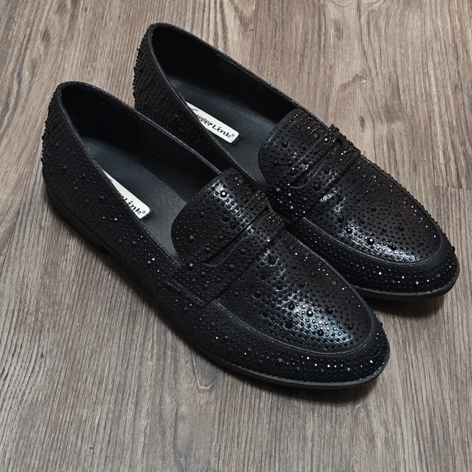 Forever Link Black Rhinestone Slip-On Dress Loafers Size 10 Almond Toe