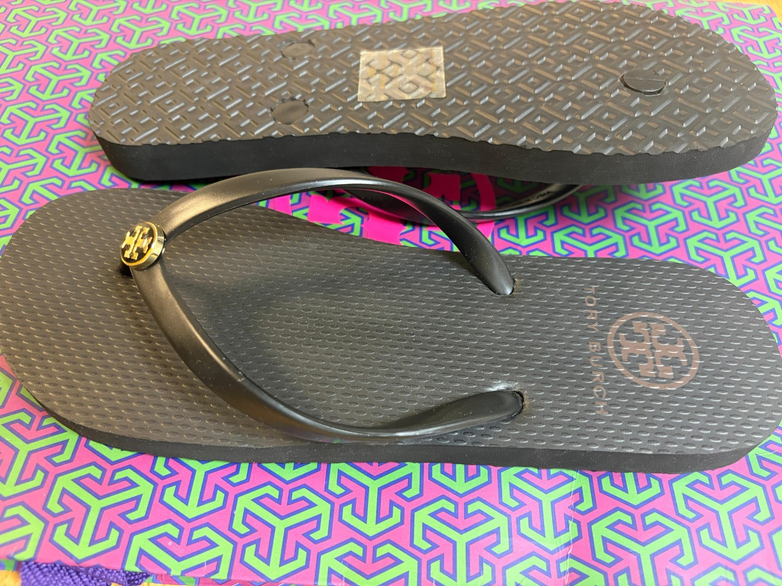 Tory Burch Flip Flops 6 7 8 9 10 Women Sandals Rubber Sole PVC Strap Black