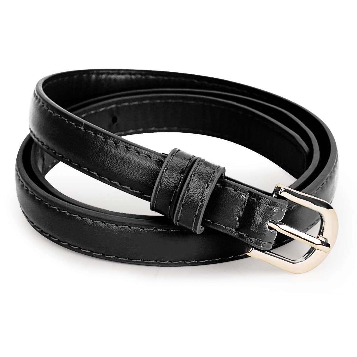 Women’s Leather Casual Dress Plain Solid Colors Belt Gold Buckle Ladies New