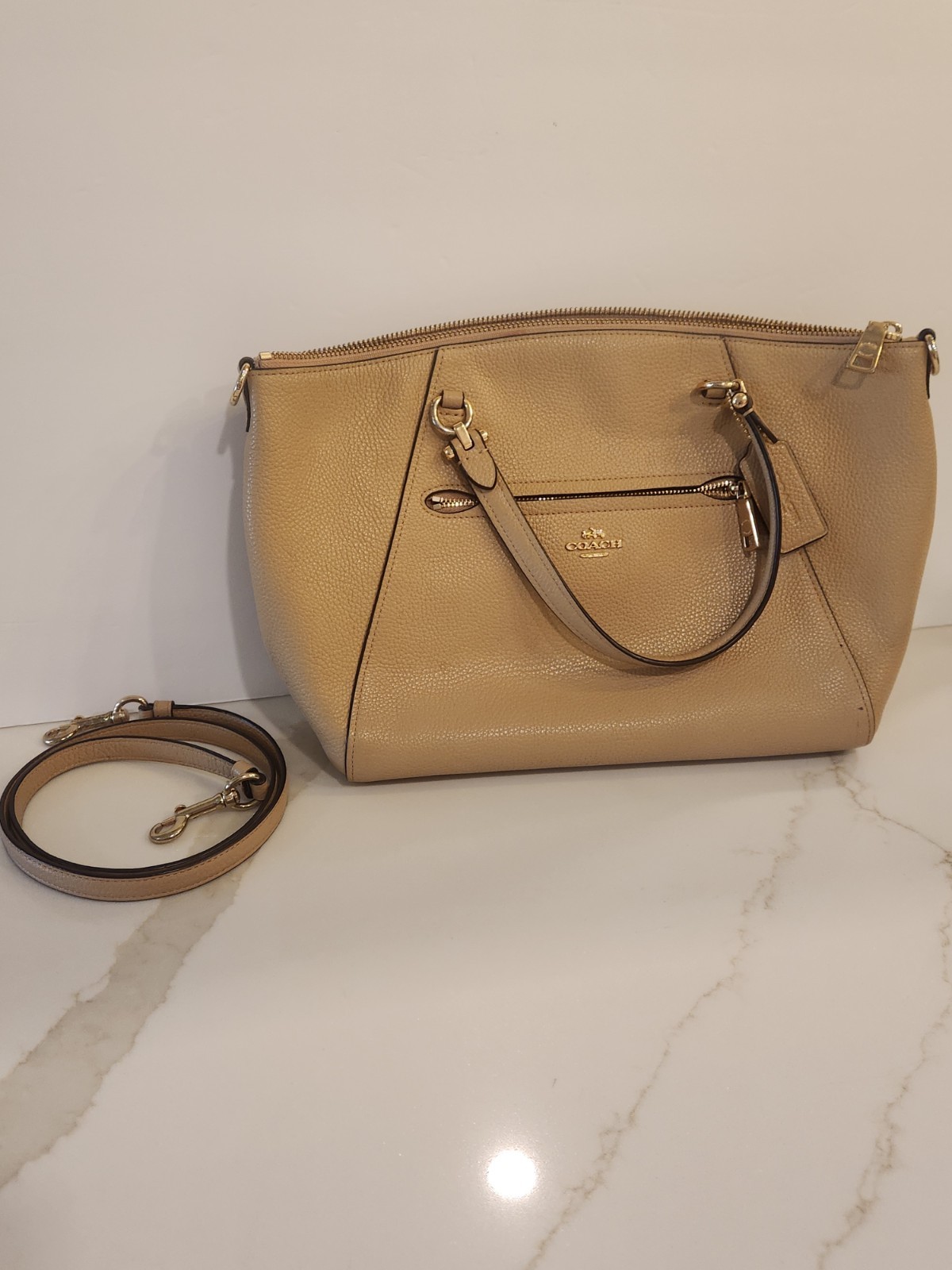 Coach Prairie Pebbled Leather Satchel Crossbody Women’s Handbag – Camel/Tan