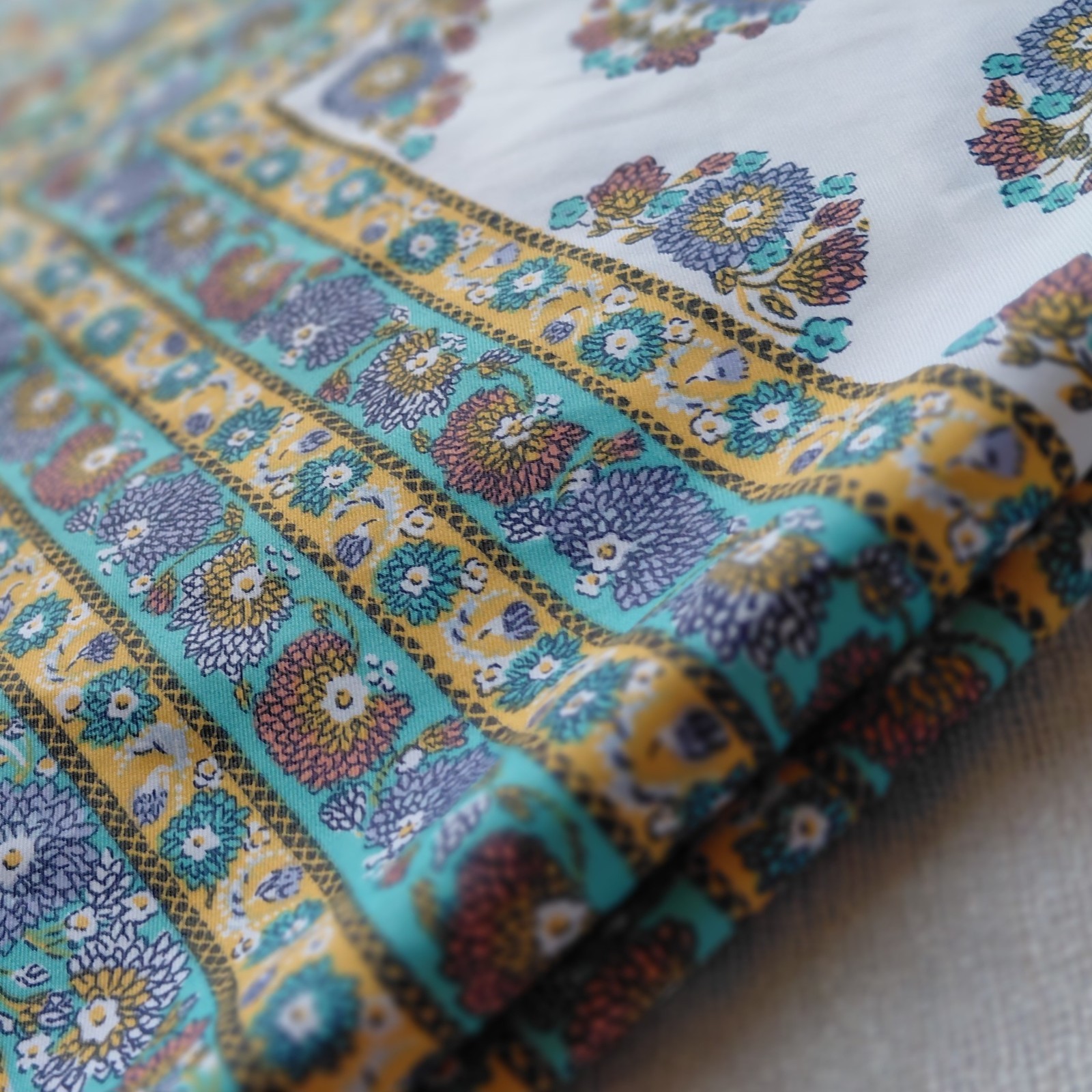 Vintage Blue Floral Medallion Square Scarf Boho Festival Head Wrap Neckerchief