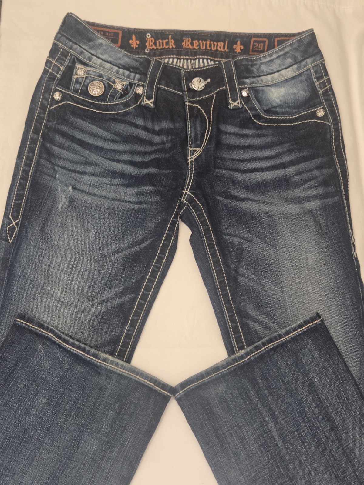 Rock Revival Jen Boot Cut Jeans Women’s 29 (31×32) Distressed Blue Stretch