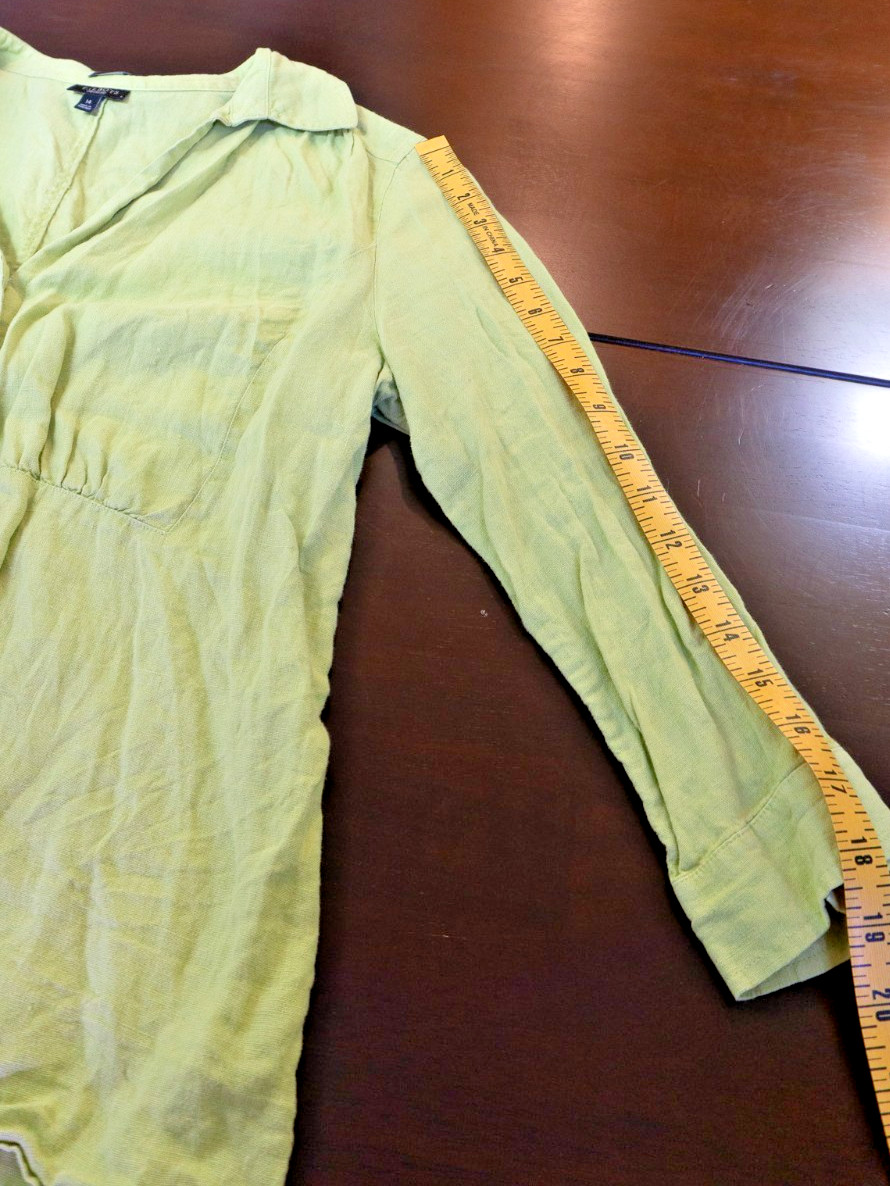 Womens Chartreuse Button Up 3/4 Sleeve Irish Linen Shirt Size 14 Coastal Casual