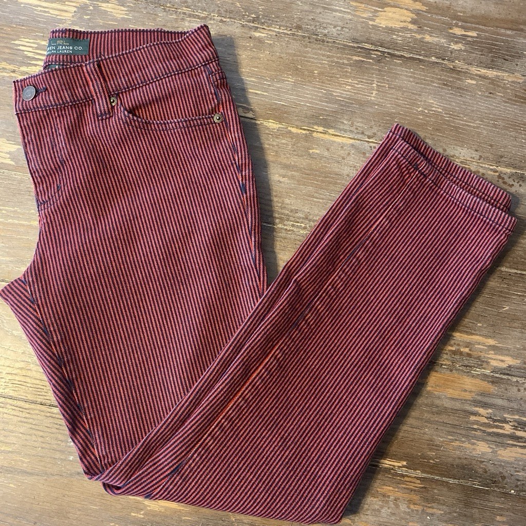Lauren Jeans Co. Ralph Lauren Women’s Red & Blue Pinstriped Jeans Size 4 Bold