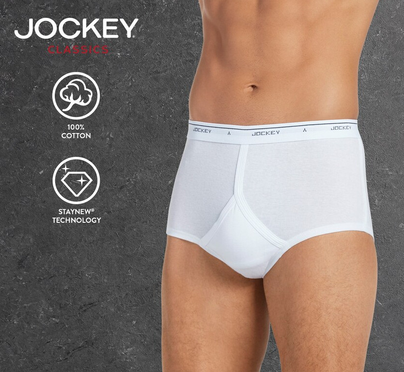 Men’s Jockey 4-Pack 100% Cotton Classics Full-Rise Staynew Briefs – Green Strip