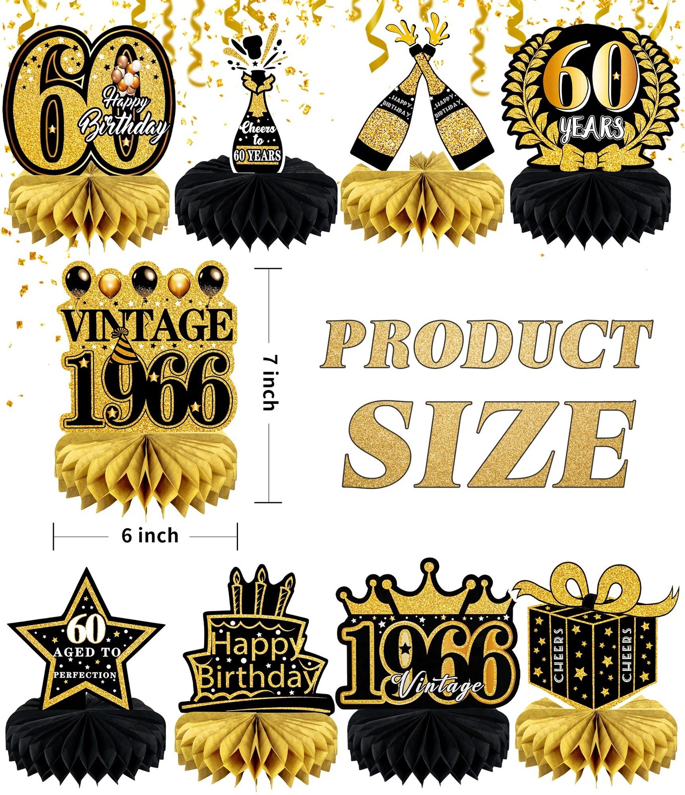9 Pcs 60th Birthday Decoration for Men Women 60th Birthday Centerpieces for T…