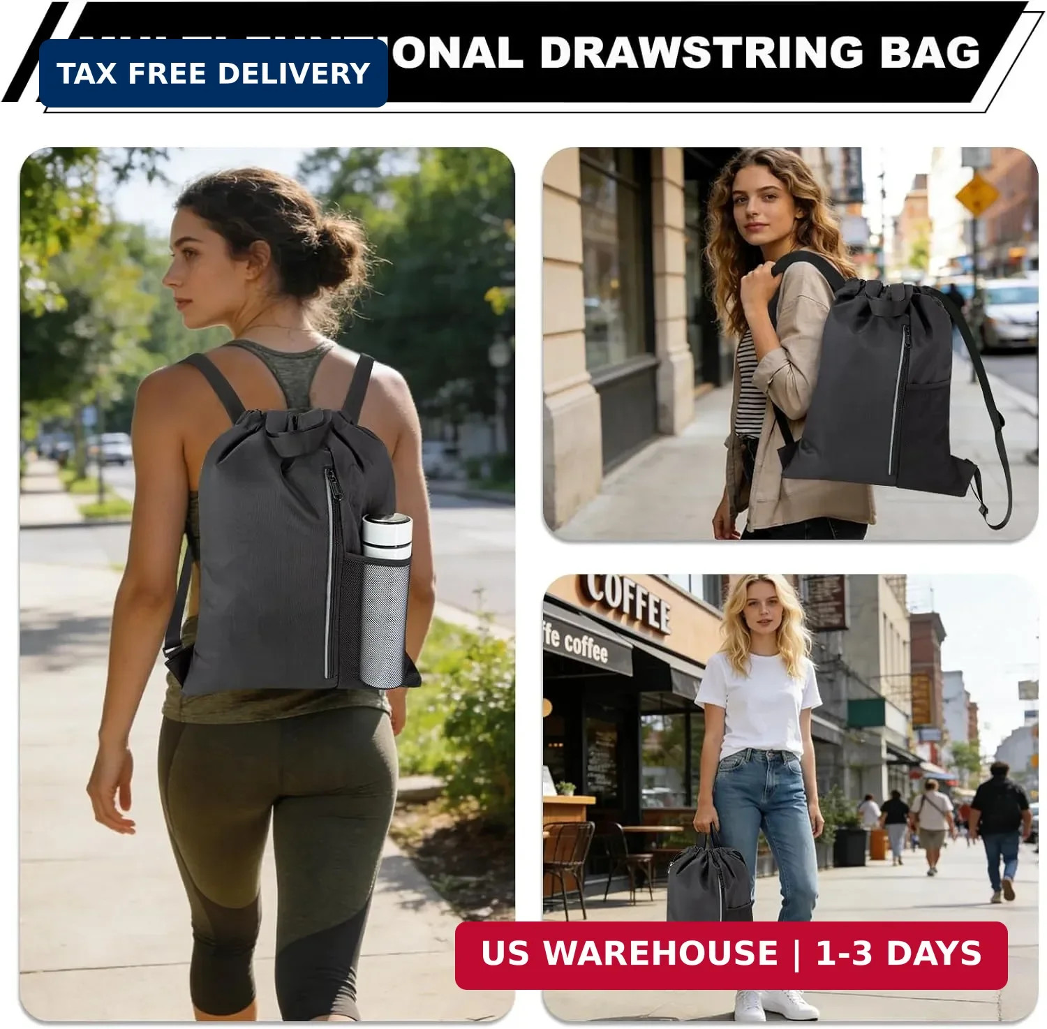 HOLYLUCK Drawstring Backpack Gym Bag For Men Women, String Beach Swim Sports Bac