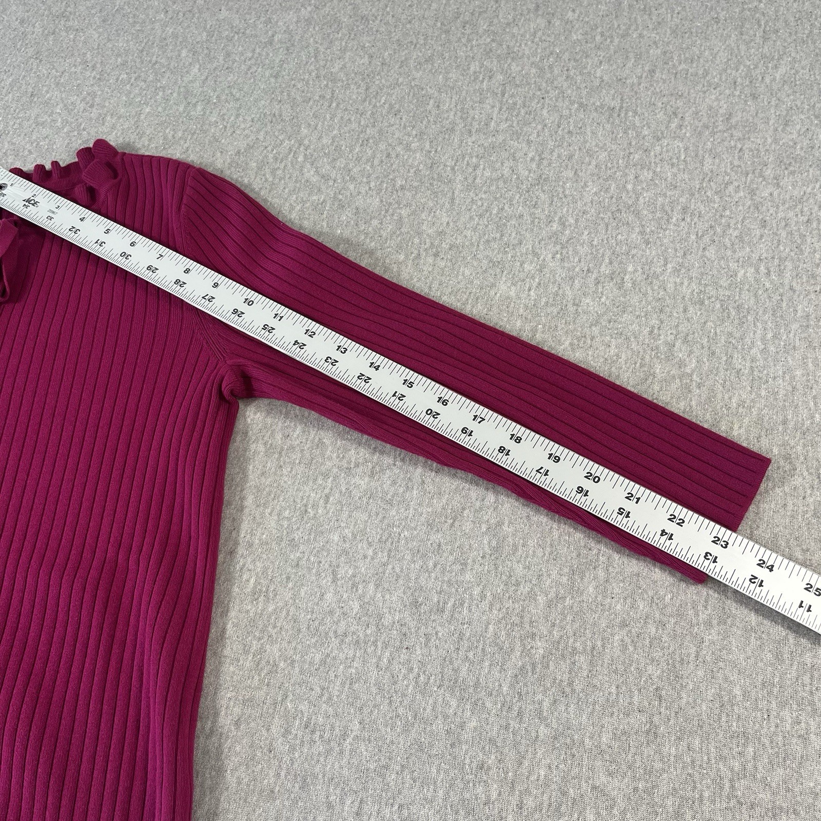 Talbots Fushia 3/4 Sleeve Ribbed Knit Top Ruffled Tie Neck Women’s SP