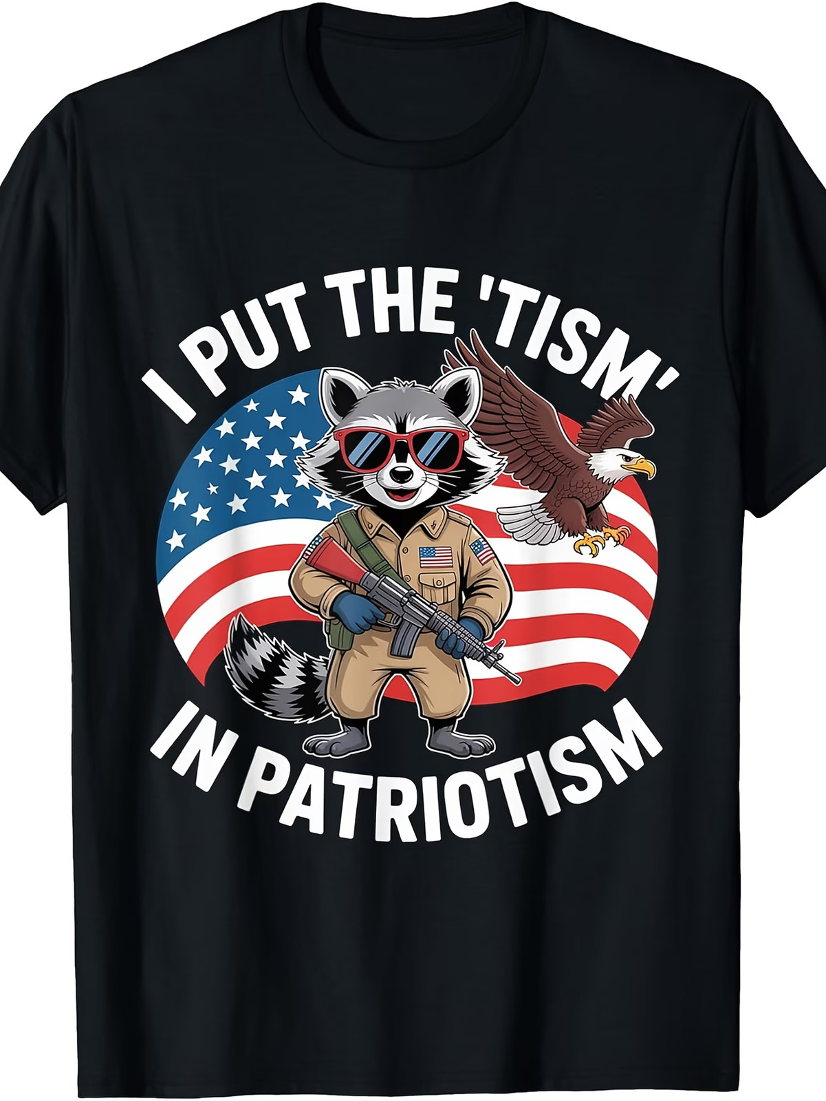 Retro Funny Raccoon T-Shirt – “I Put The ‘Tism’ in Patriotism” USA Humor Graphic