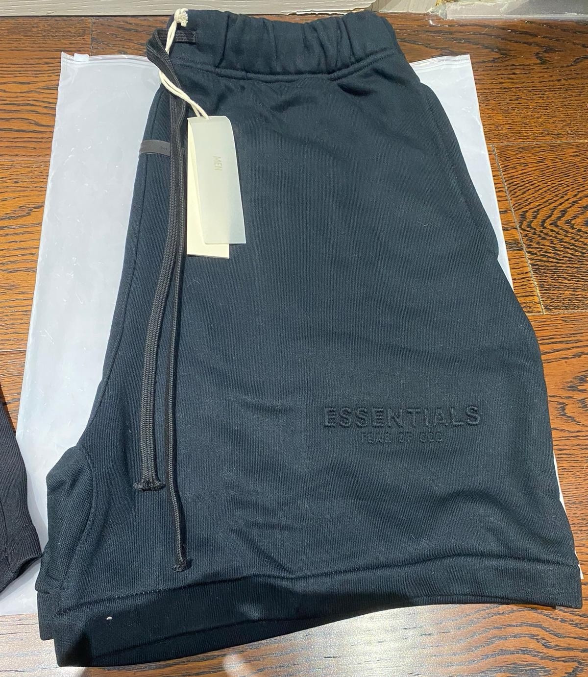 Essentials Men’s Black Cotton Sweat Shorts XL Elastic Waist Drawstring Logo