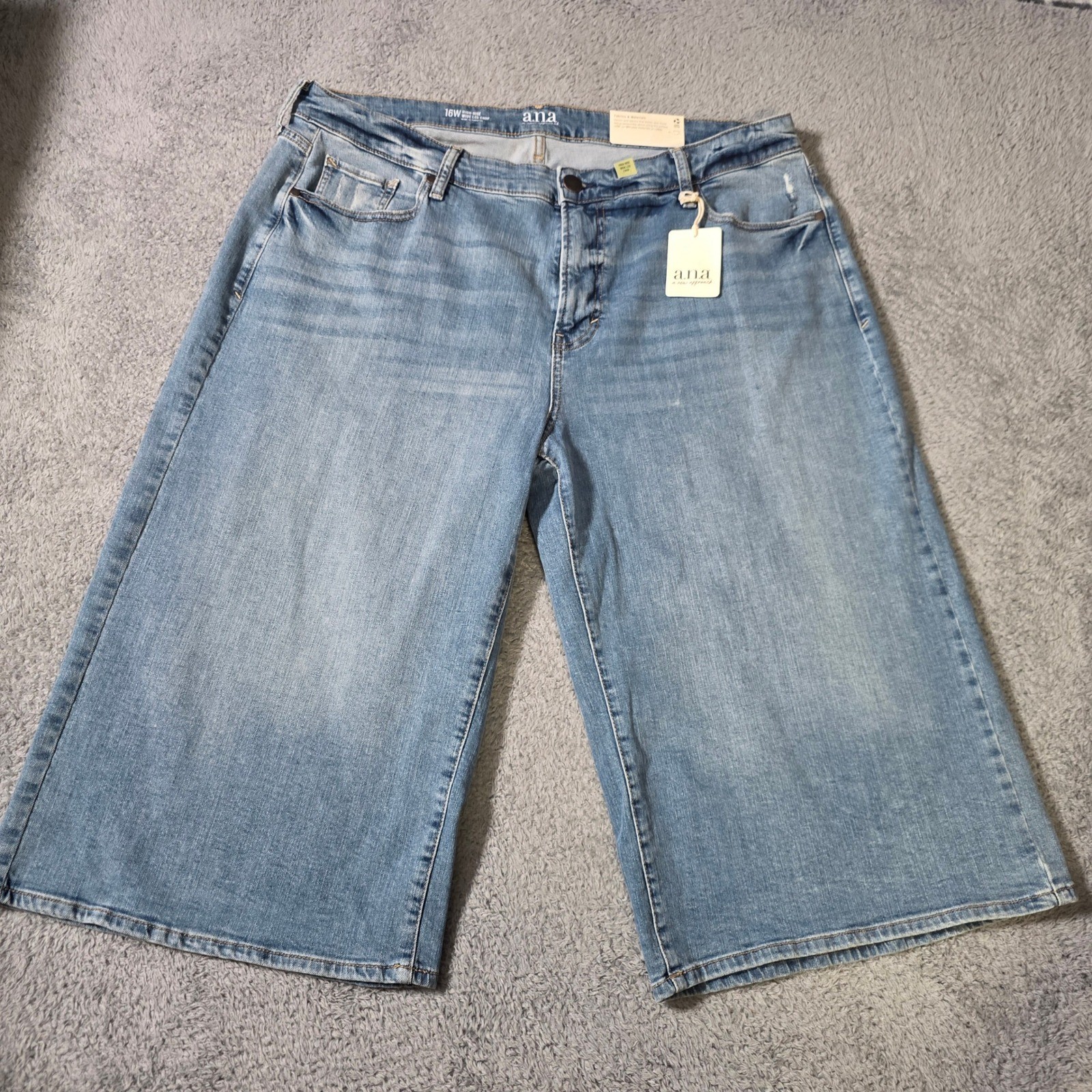 a.n.a Womens 16W Wide Leg Crop Jeans Blue High Rise Medium Wash Distressed