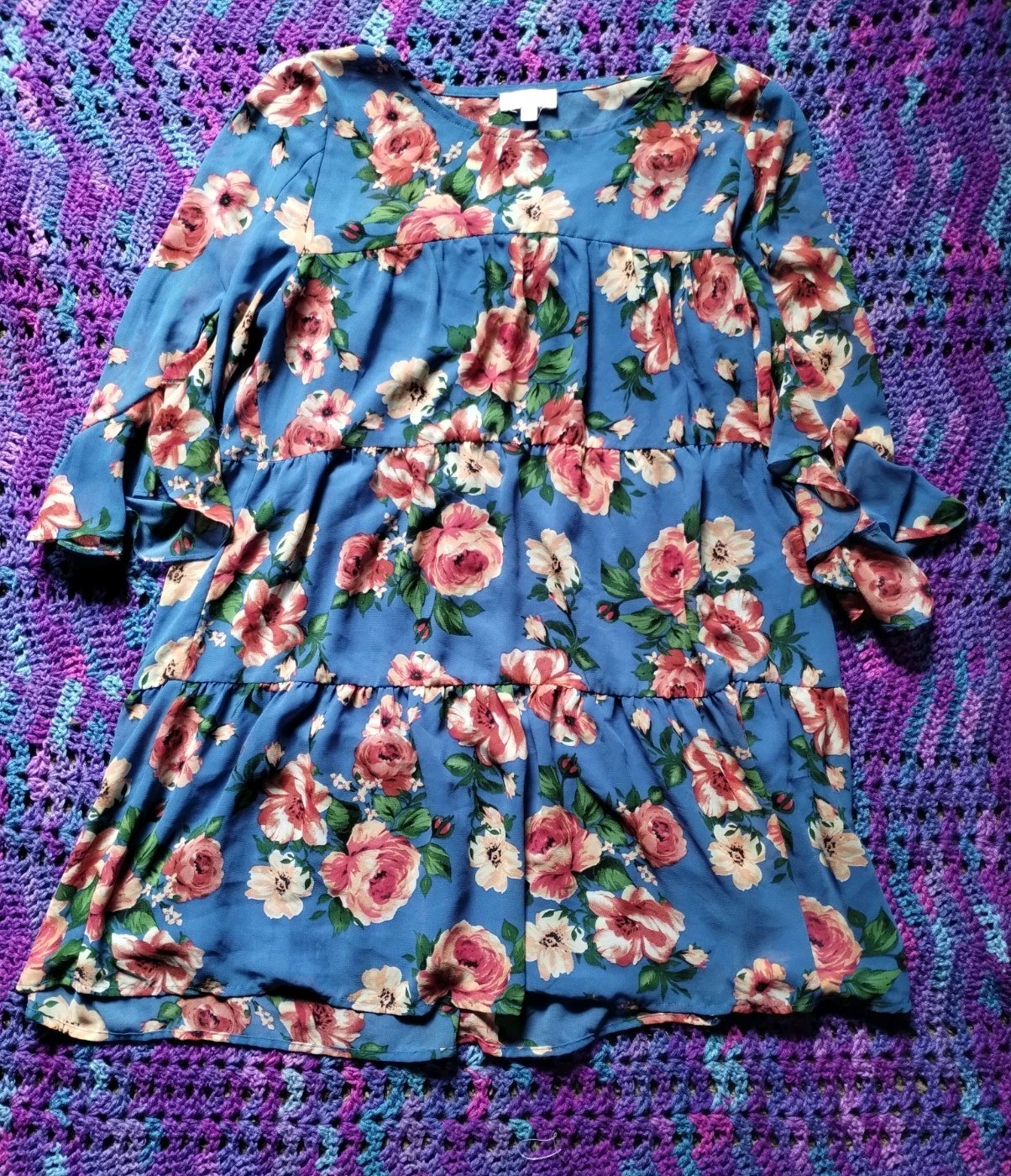 Umgee Women’s Floral Rose Bell Sleeve Maxi Short Dress Size Large