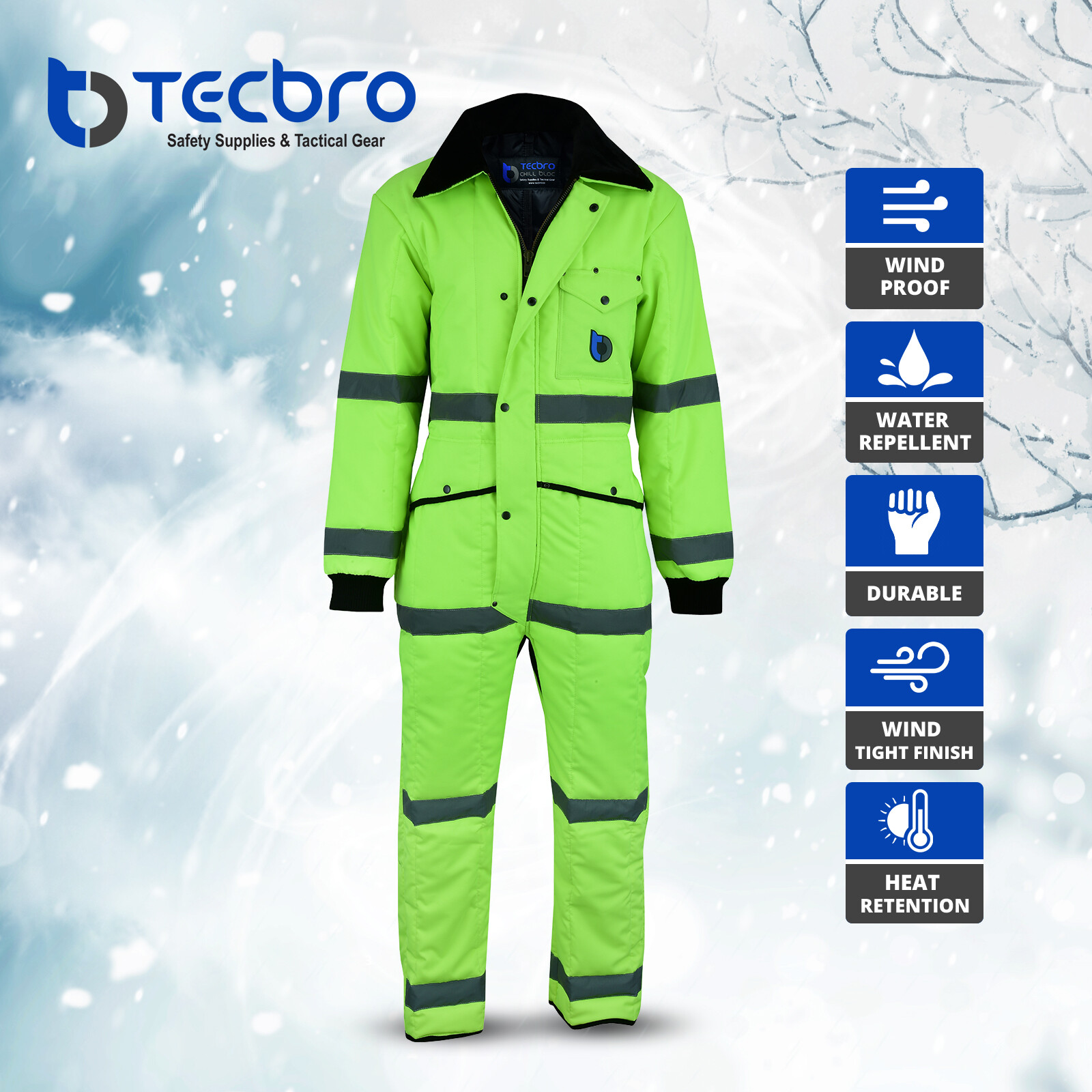 Hi-Vis Tecbro Chill Bloc Insulated Coverall Extreme Cold Weather Freezer Suit