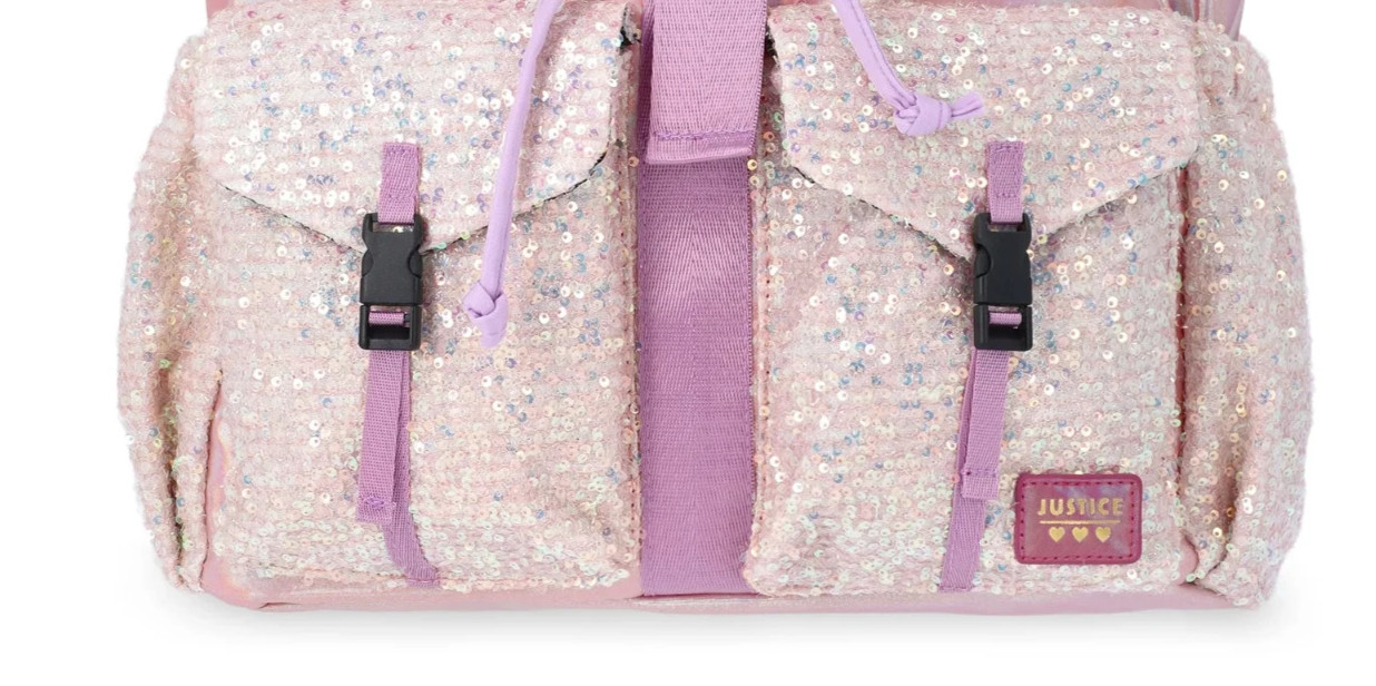 LOT of 2 Justice Girls’ Sequin Rucksack Backpack : 14.25″ H x 11.5″ W x 5.5″ D