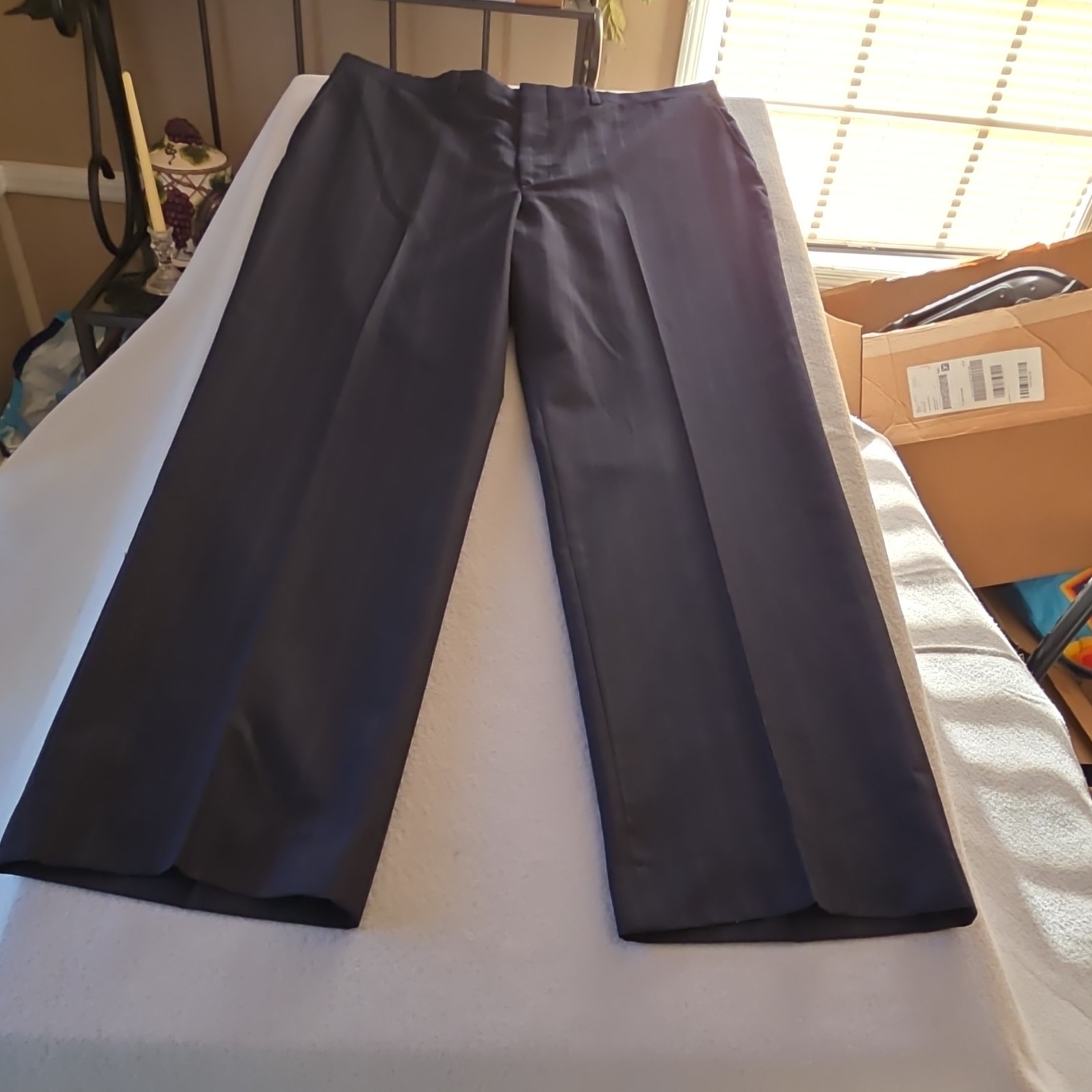 Haggar Men’s Pinstripe Dress Pants Dark Gray Dacron Polyester Worsted Wool