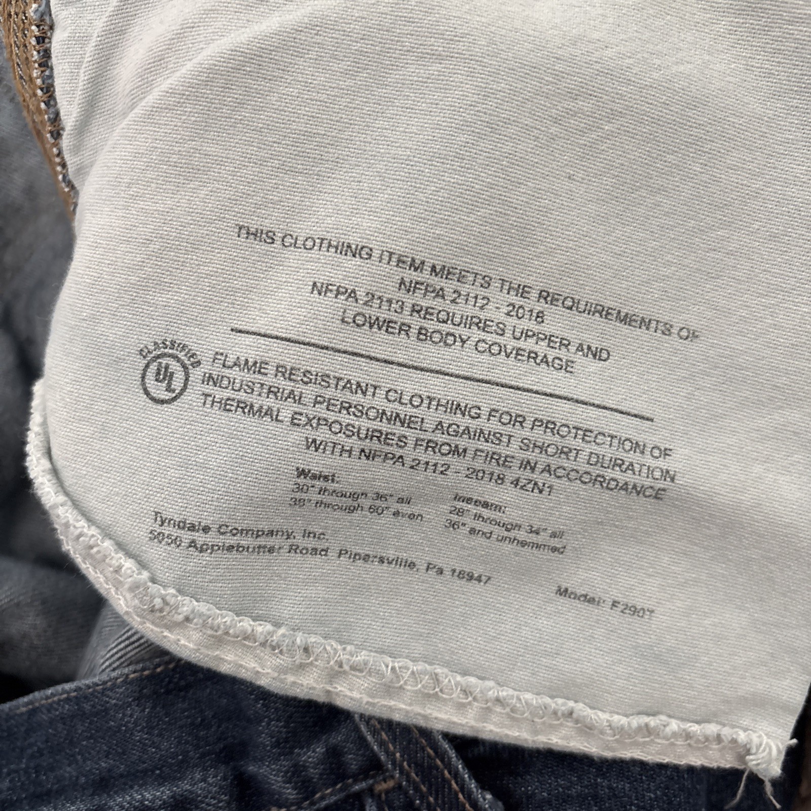 Tyndale FR Jeans Mens 40 Flame Resistant Pants F290T Blue Relaxed Carpenter