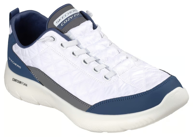NEW MENS SKECHERS SUMMITS CONTOUR FOAM COZY FIT White Navy MESH Shoes GENUINE