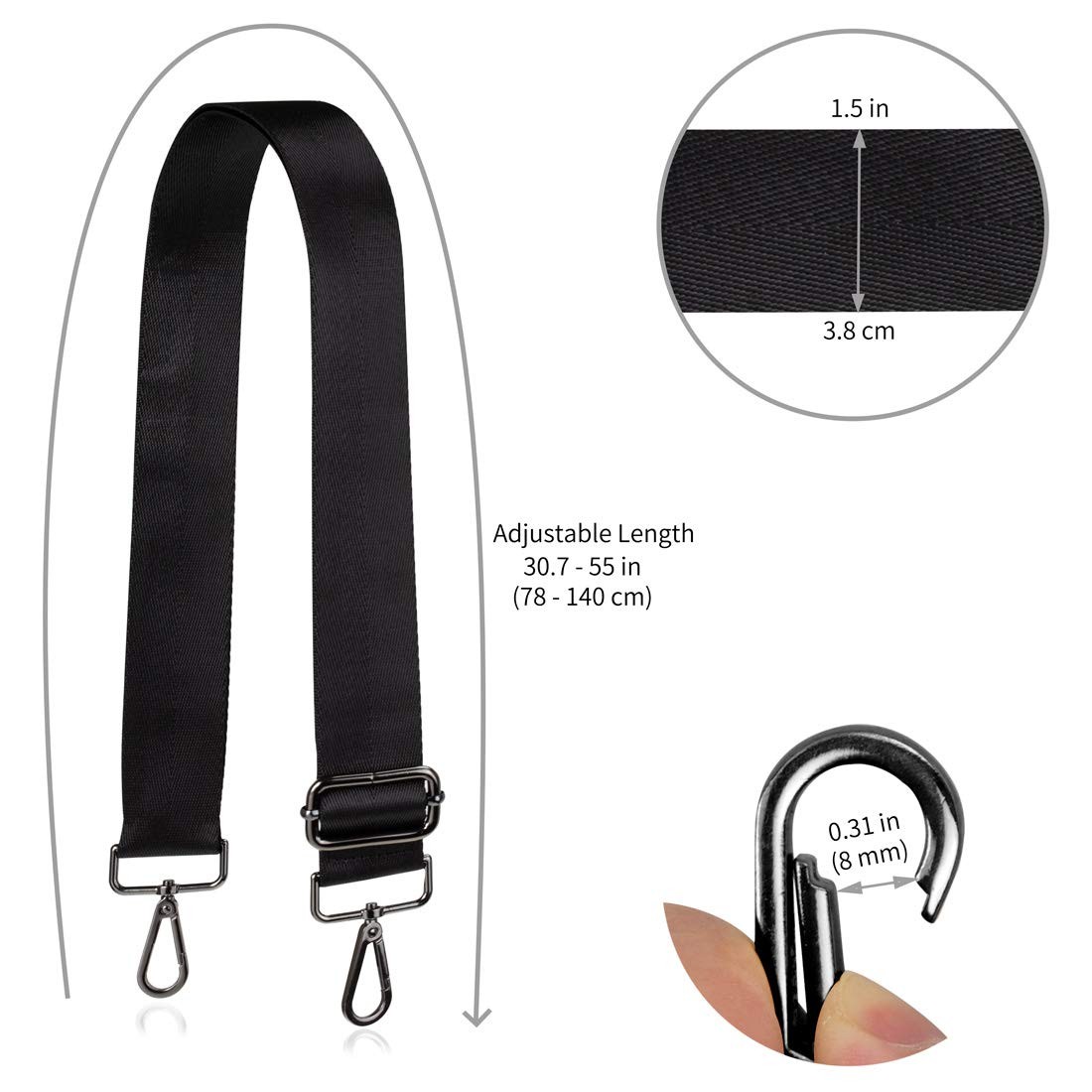 Allzedream Wide Purse Strap Replacement Crossbody Shoulder Bag Adjustable Black