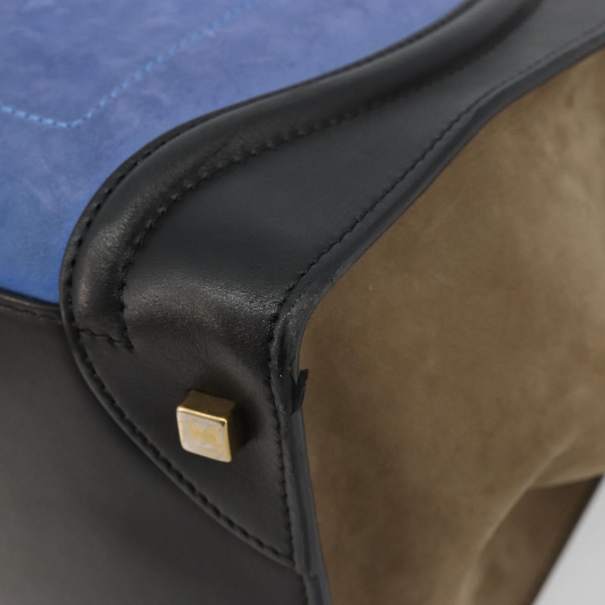 CELINE Luggage Mini Shopper Hand Bag Suede Light Blue Gold Auth ep14637A