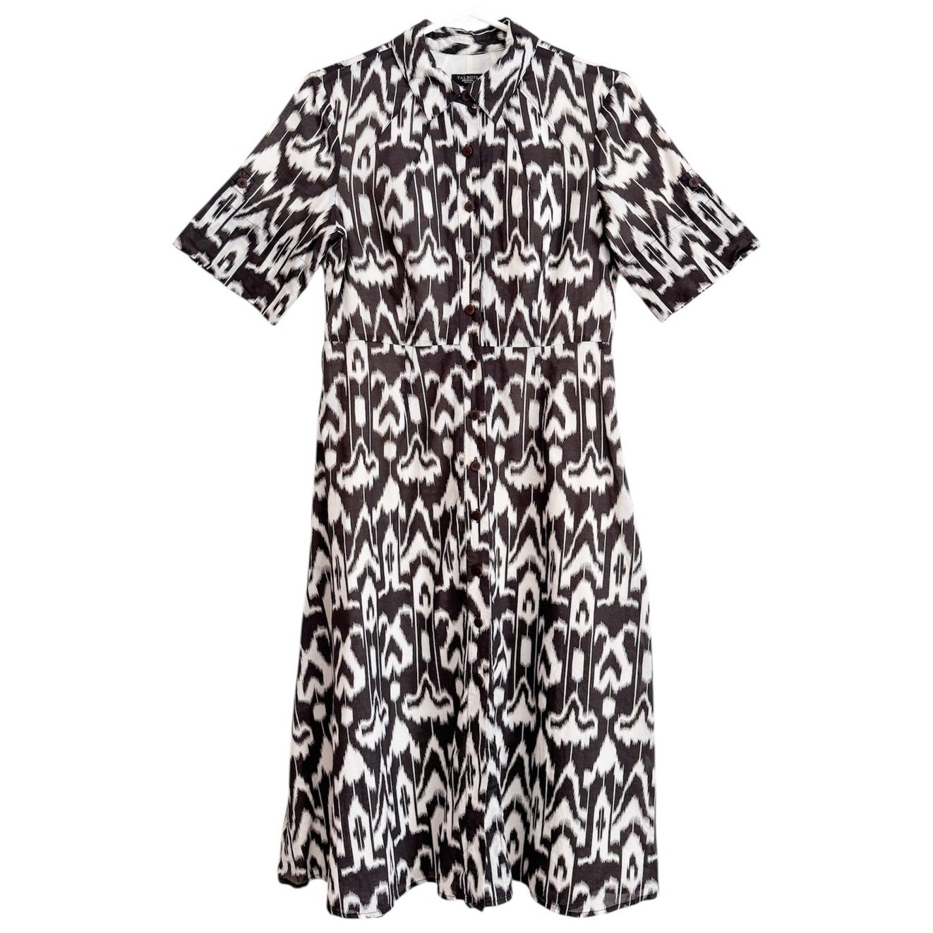 Talbots Safari Shirt Dress Cotton Midi Ikat Travel Explorer Gorp Utility Minimal