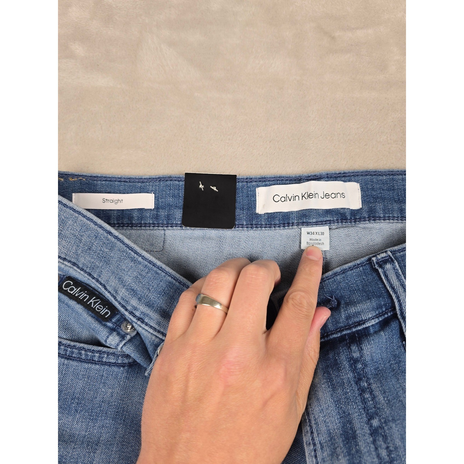 Calvin Klein Jeans Mens 34×30 Blue Straight Leg Denim Pants Stretch