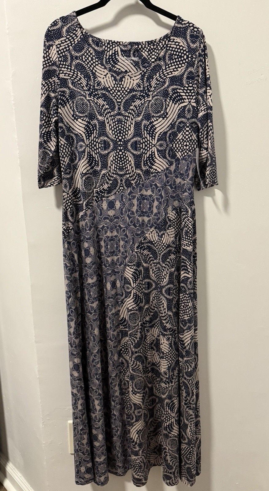 Soft Surroundings Juliette Jersey Maxi Dress Dark Navy Neutral Tile Med NWT $140