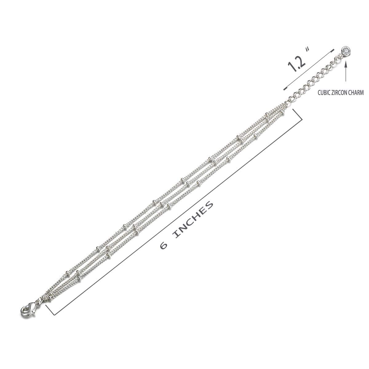 MEVECCO Bracelet for Women Sliver Layered Satellite 6 inches, 3 SL