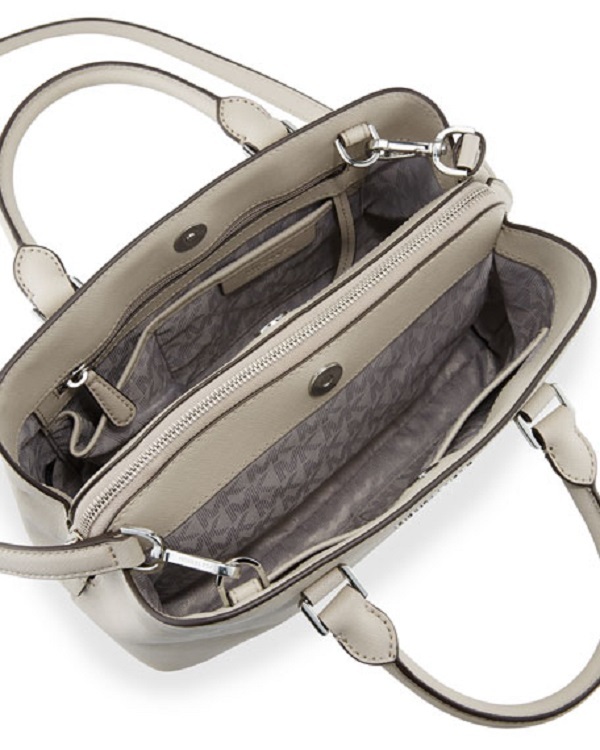 New Michael Kors Savannah Saffiano Leather Large Satchel cement silver bag tote