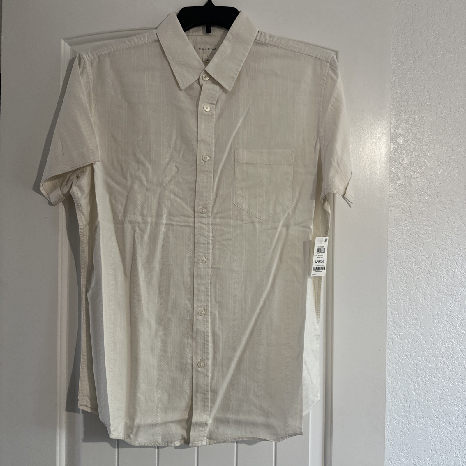 NWT Sun and Stone Short Sleeve Shirt Button Up VINTAGE WHITE SIZE L