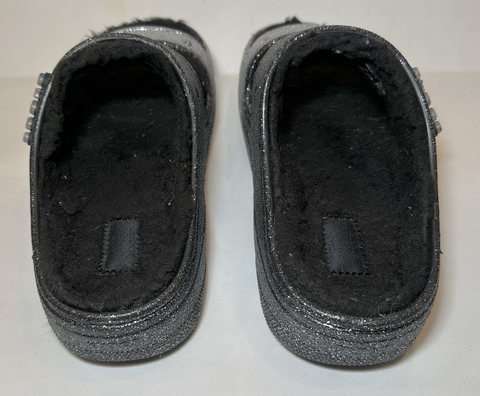 Crocs Classic Cozzzy Glitter Sandal Black Silver Ombre W9 M7 Fur Lined Sherpa