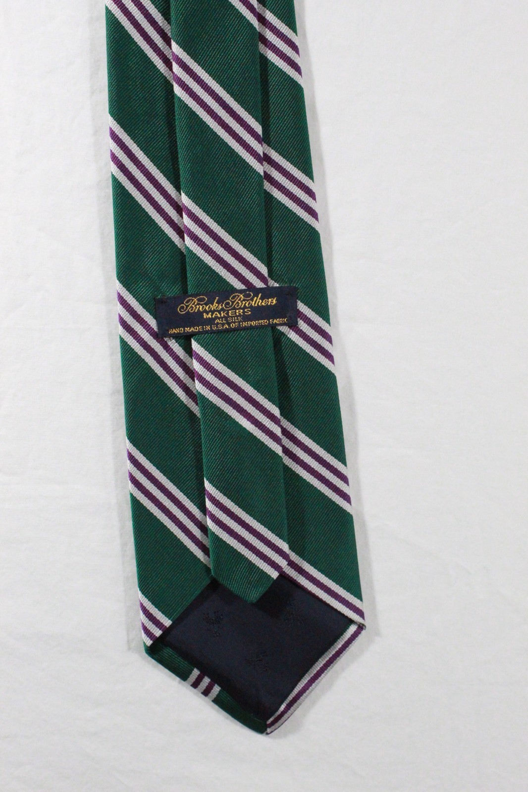 Brooks Brothers Makers Silk Repp Stripe Tie Green Purple White USA Handmade