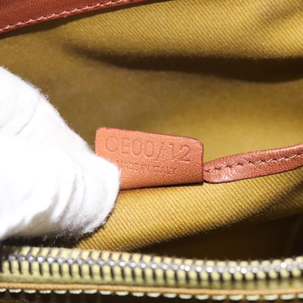 CELINE C Macadam Canvas Hand Bag Suede Green Gold Auth BA2228