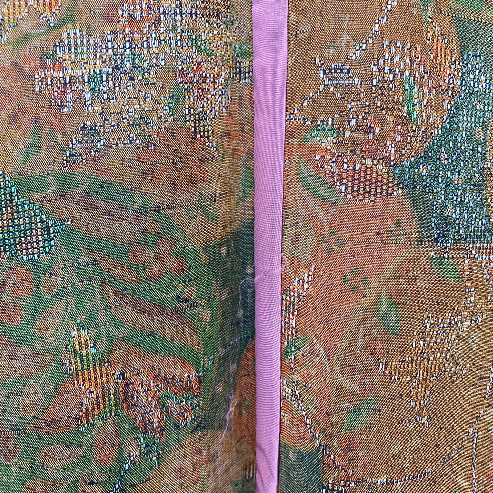 Japanese Vintage Kimono Silk Green Tsumugi No Lining Traditional Length 60 in
