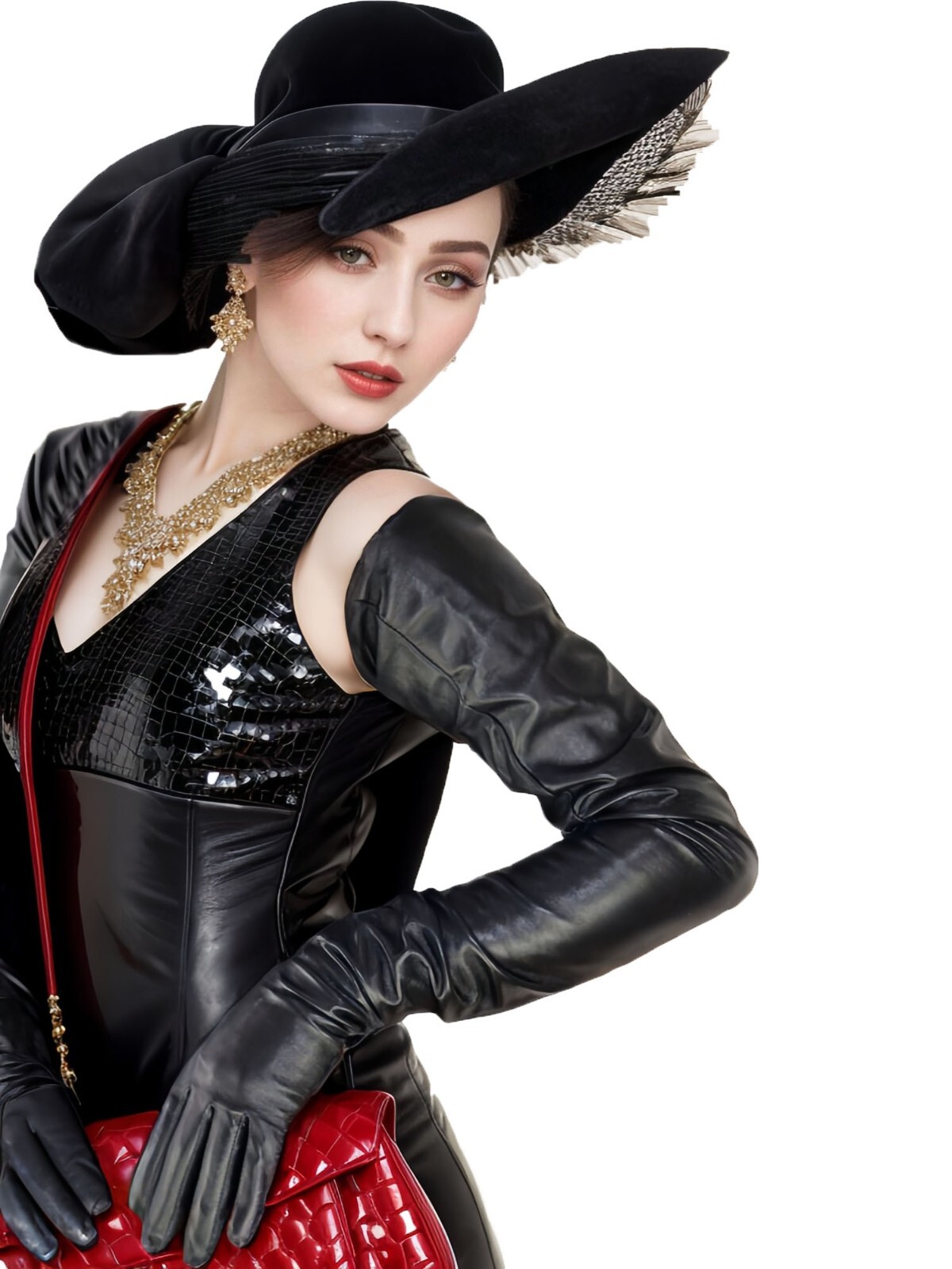 Women 75cm(29.5″) Long Real Sheep Leather Opera Super Long Gloves Black