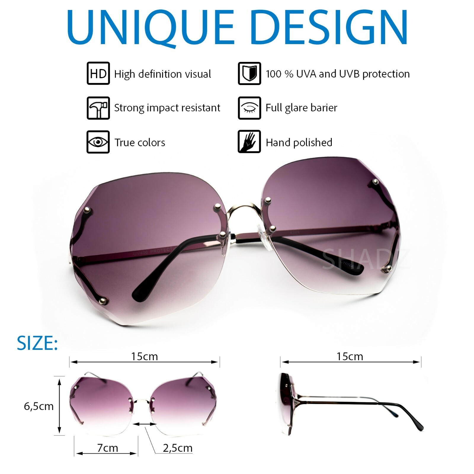 XXl HUGE BIG OVERSIZED “Rimless” Bolted Round Women Gradient Sunglasses SHADZ