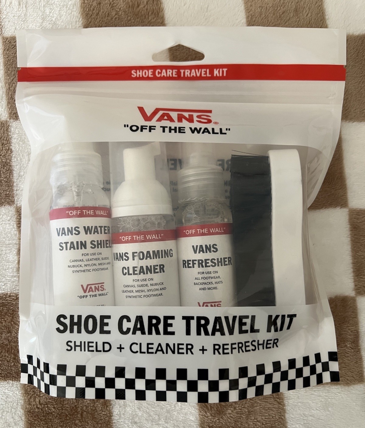 VANS Shoe Care Kit – 2 Fl. Oz. Foaming Cleaner, Stain Shield, Refresher w/Brush