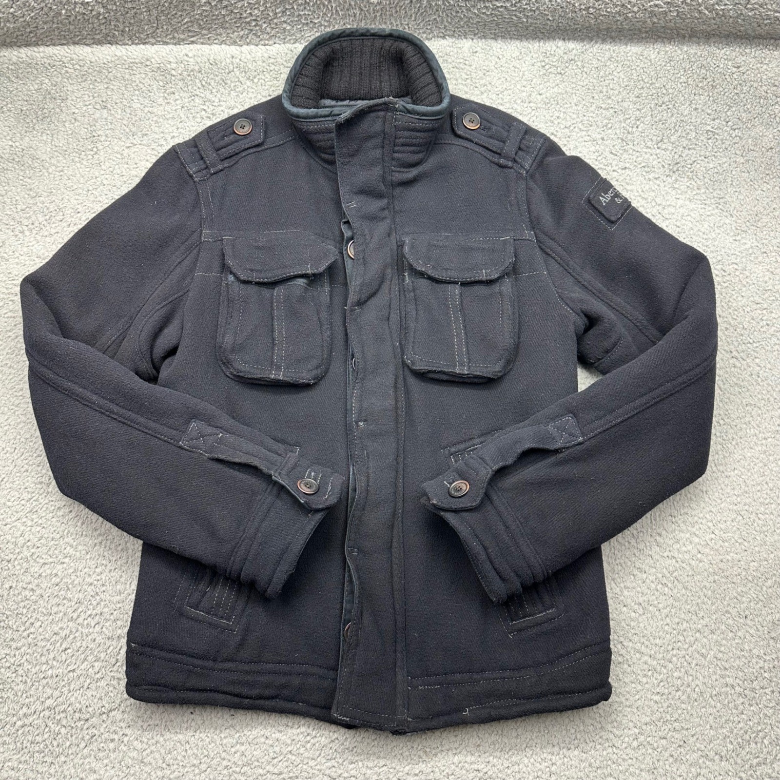 Abercrombie & Fitch Mens Medium Elk Lake Jacket Navy Wool Blend Military Style