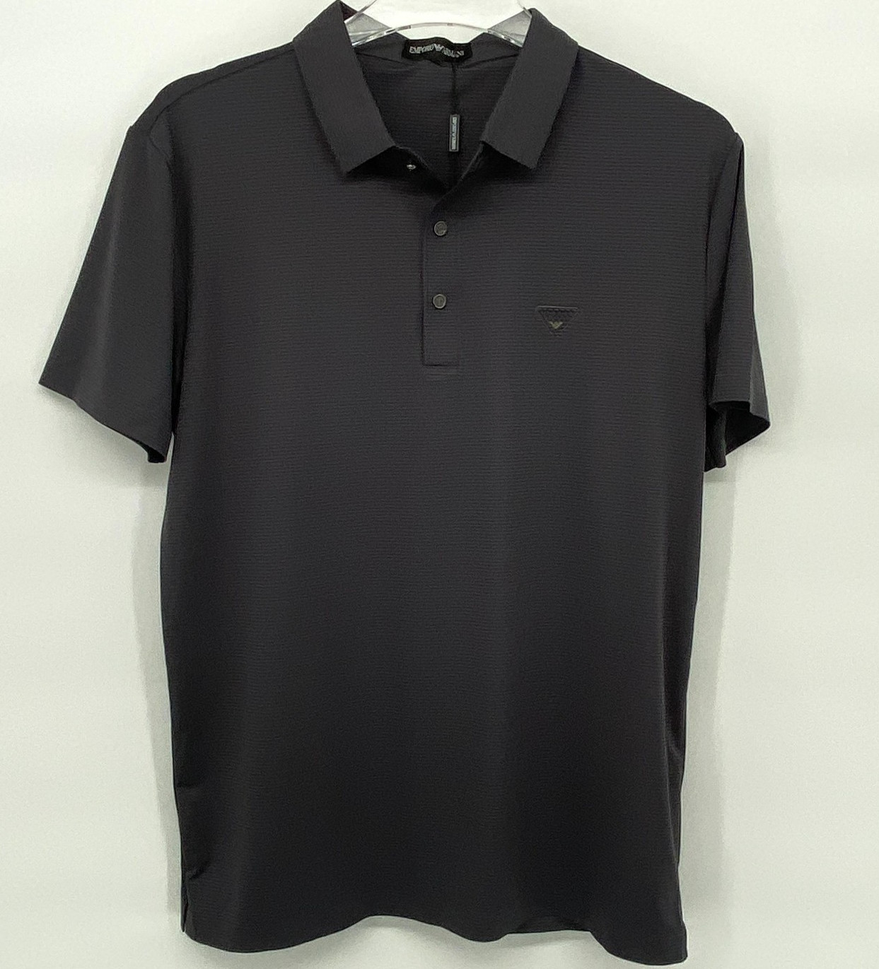 Emporio Armani Embossed Logo Collar Polo Shirt Mens M Gray Micro Stripe Classic