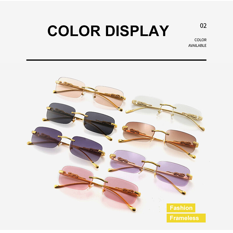 Rimless Rectangle Sunglasses Classic Frameless Eyewear Retro Candy Color Glasses