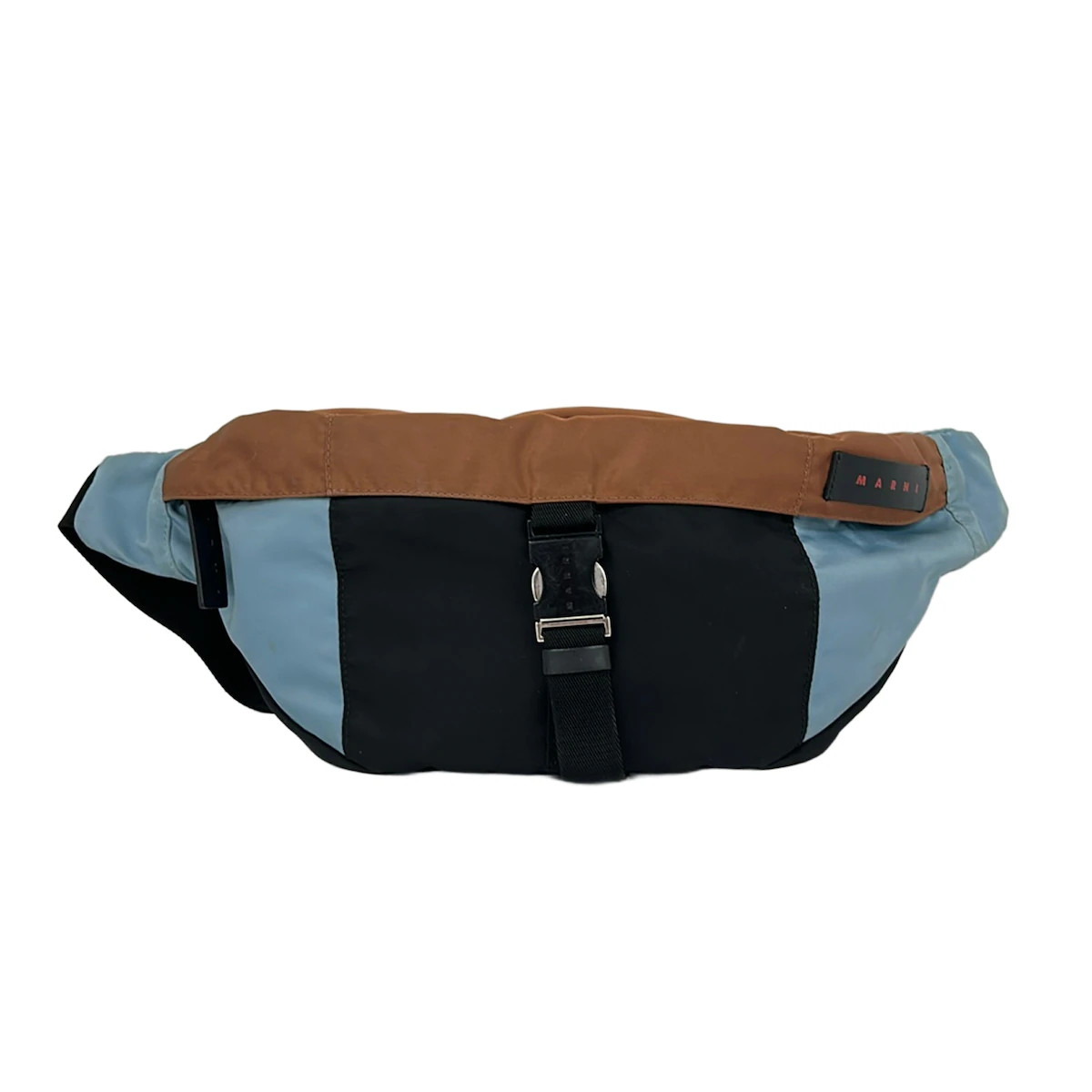 MARNI – MUMQ0005U0 Black Light Blue Brown Nylon Leather Bum Bag