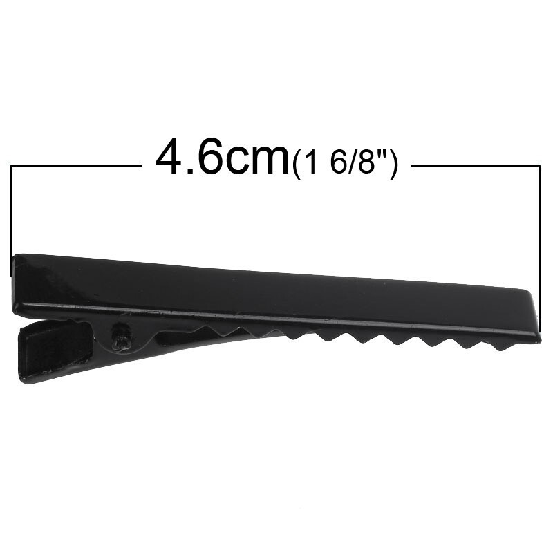 10 Pcs Black Hair Clips Single Prong Alligator Teeth Barrette 46mm x 7mm