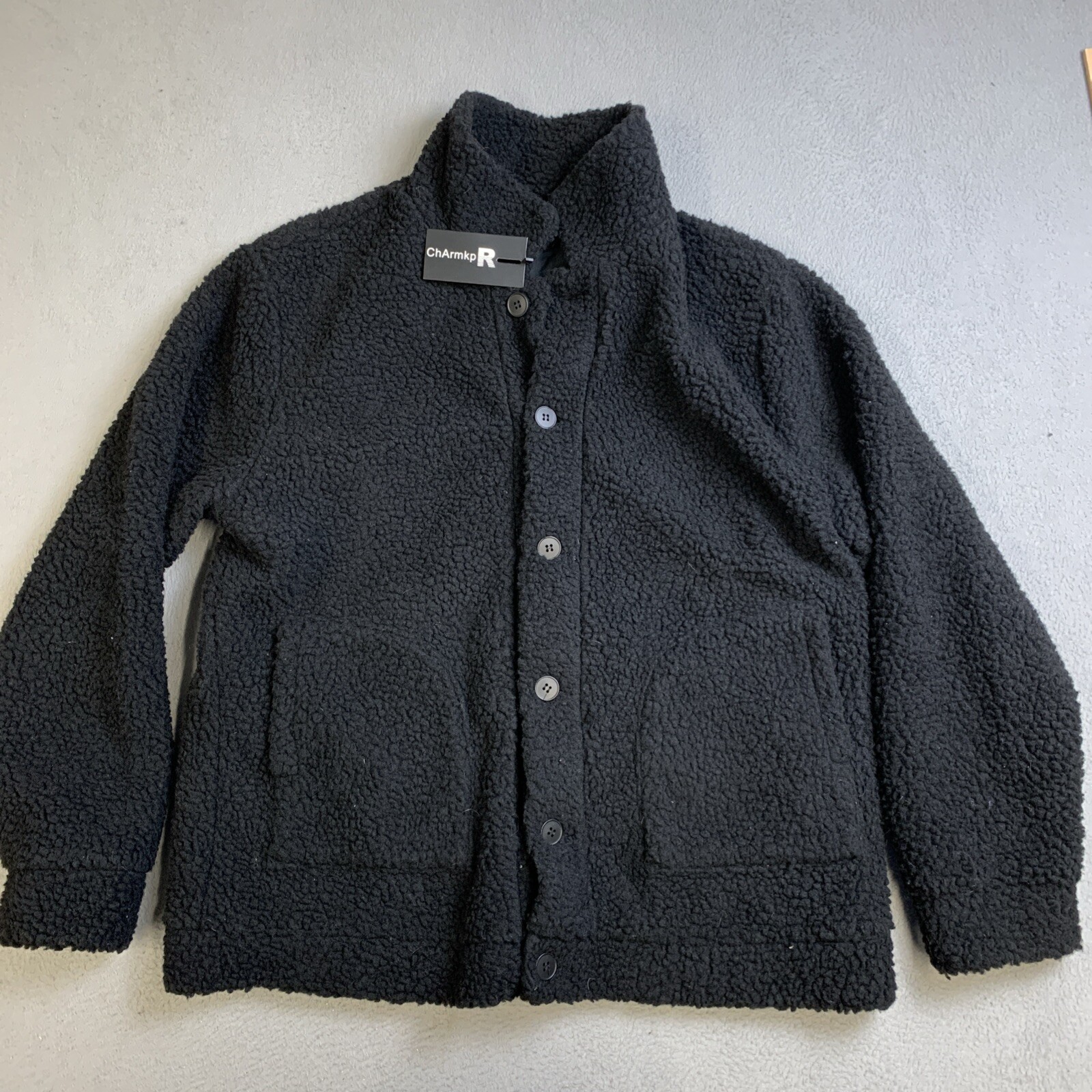 ChArmkpR Coat Men’s XL Buttons Front Pockets Sherpa Fleece Soft Jacket Black