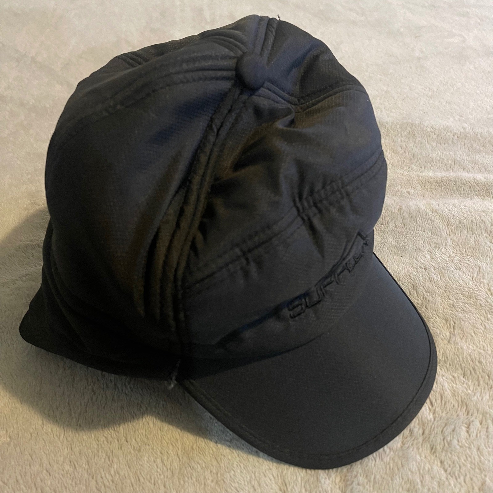 Supplex Black Faux Fur Lined Ear Flap Winter Trapper Hat Adjustable Toggle Cap