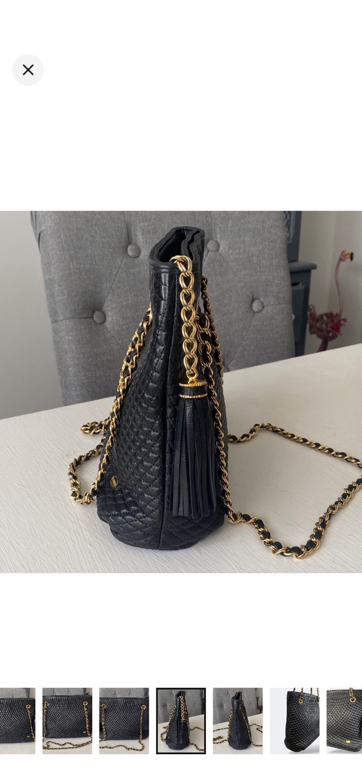 Bally Black Lambskin Chevron Quilting Shoulder Bag Leather Chain Tassel