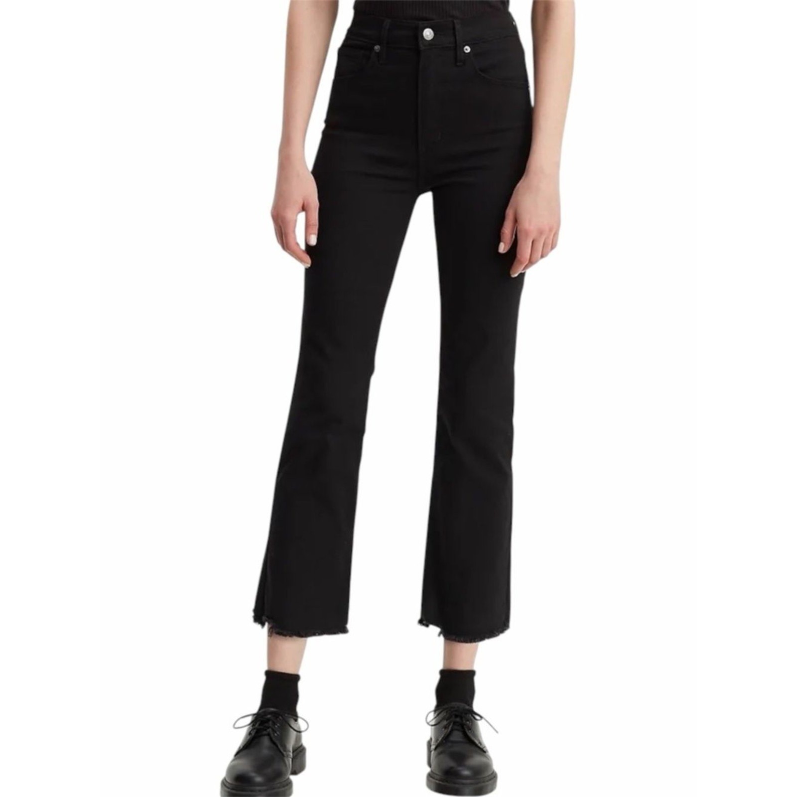Levi’s Mile High Cropped Flare Jeans Women 29 Black Pardon My French Raw Hem