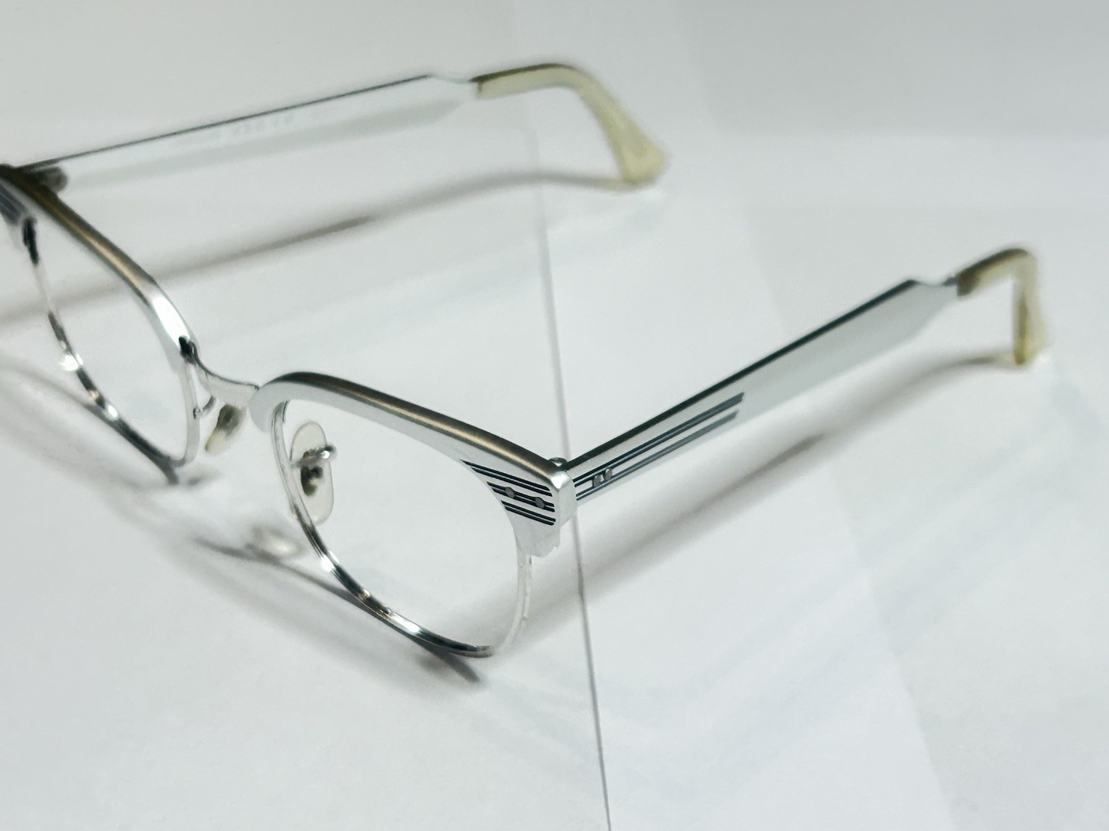 HUDSON Vintage Aluminum Eyeglass Frames 4 3/4 Silver USA 46 NOS