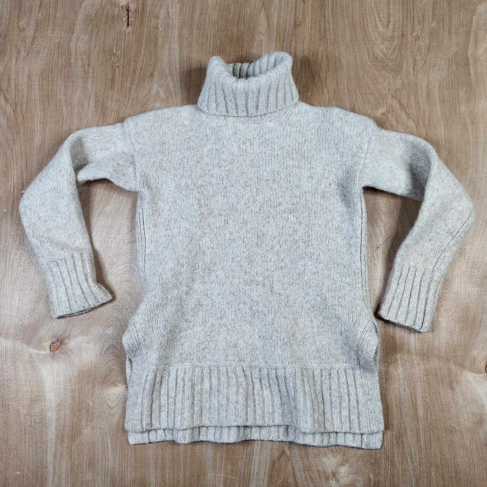 Everlane Women’s Heather Beige Ribbed Turtleneck Knit Pullover Sweater Merino XS