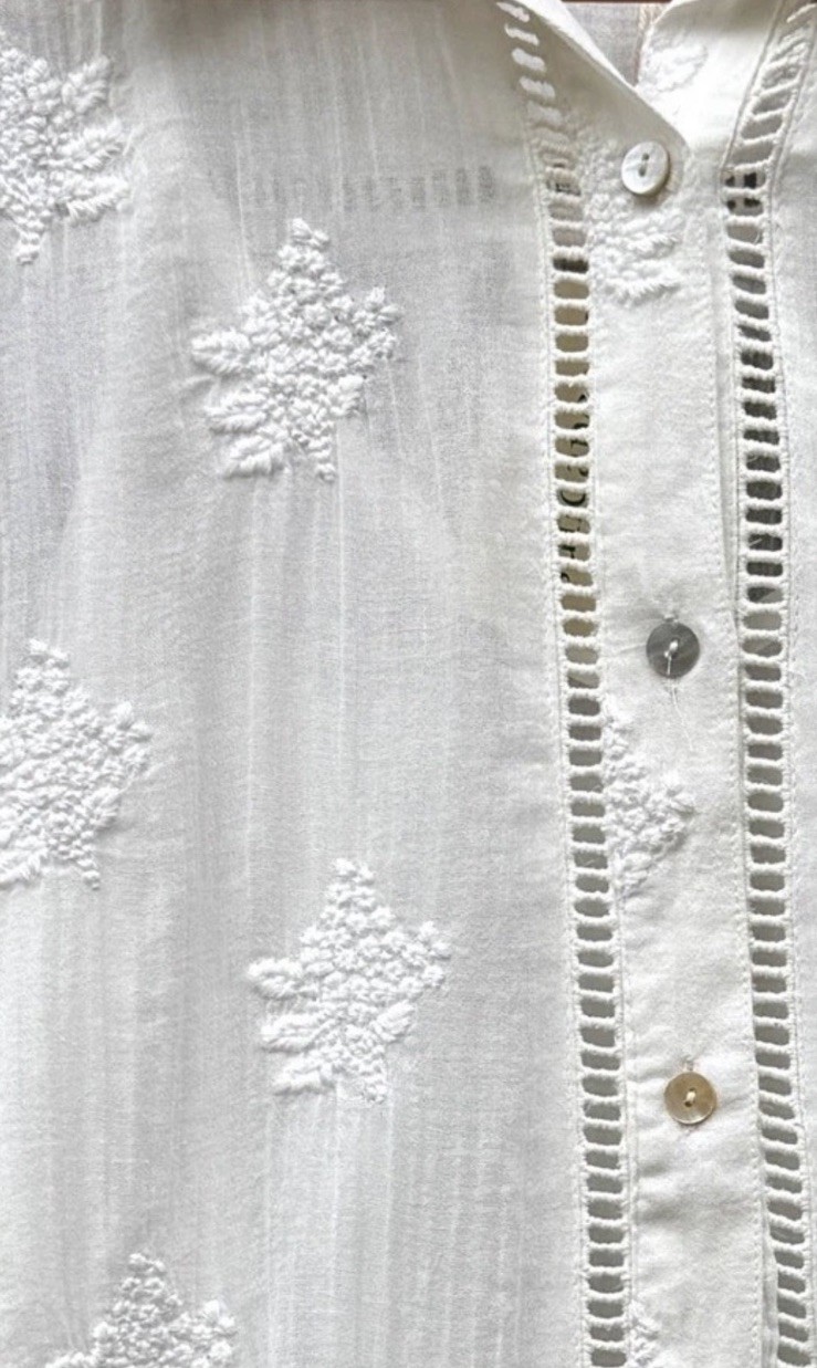 NEW! SUNDANCE LIVING CATALOG Cloverfield Embroidered TUNIC Shirt Top White M